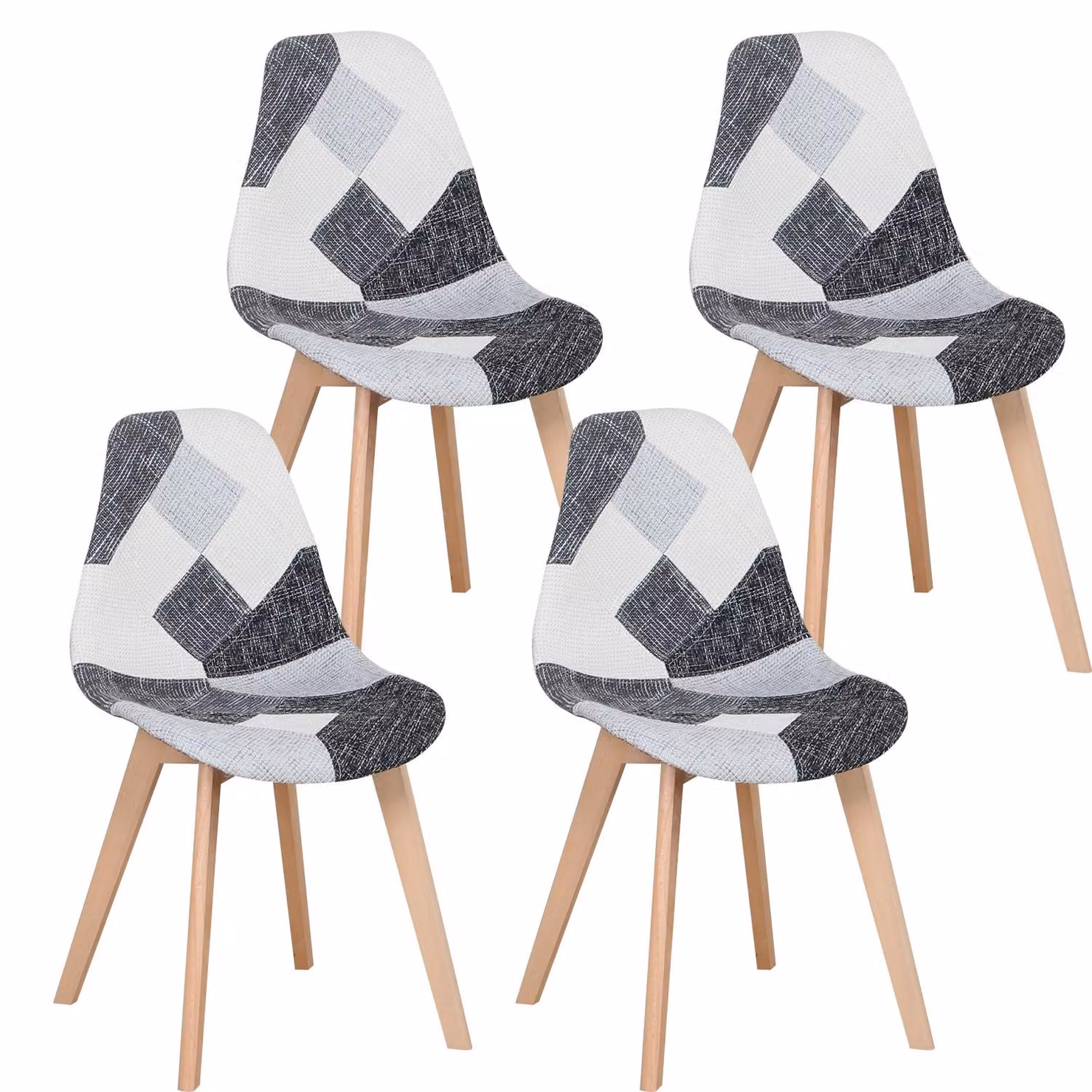 Set di 4 sedie da pranzo - Sedie rivestite in tessuto - Gambe in legno - Stile moderno e minimalista - Senza braccioli - Non girevoli - Grigie