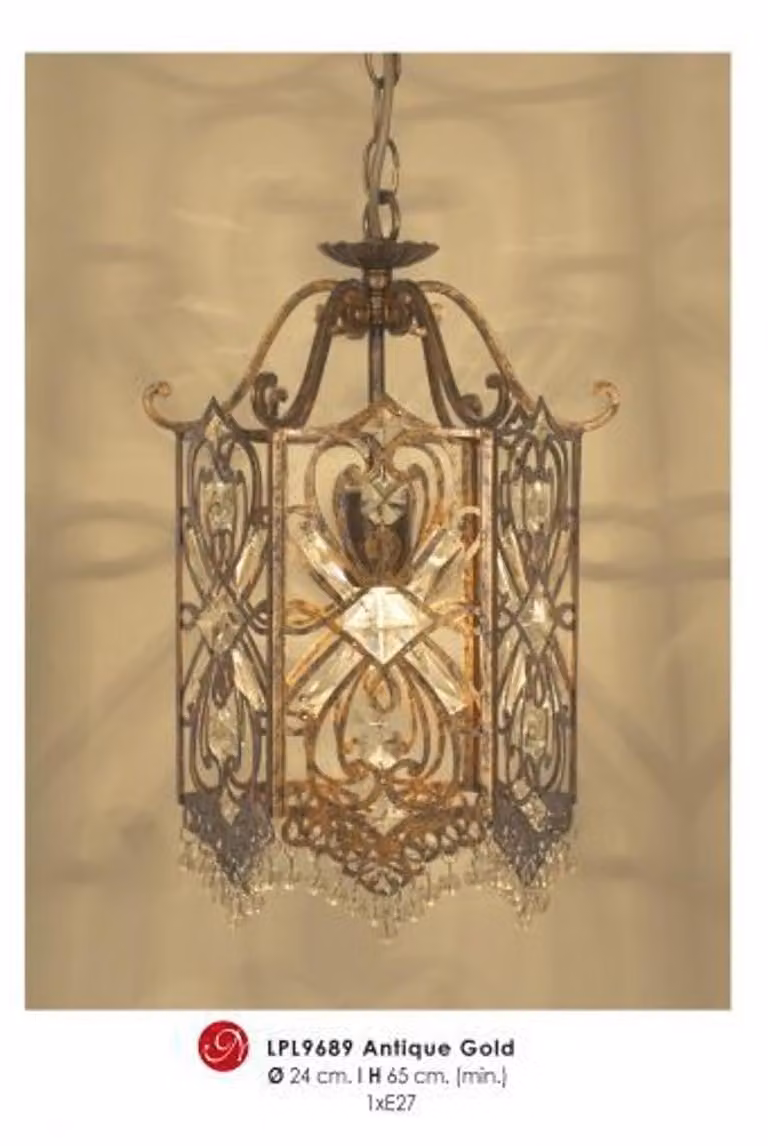 Lampada a sospensione di design "Casa Padrino" in stile orientale, con decorazioni in cristallo e finitura oro anticato, diametro 24 cm, altezza 65 cm