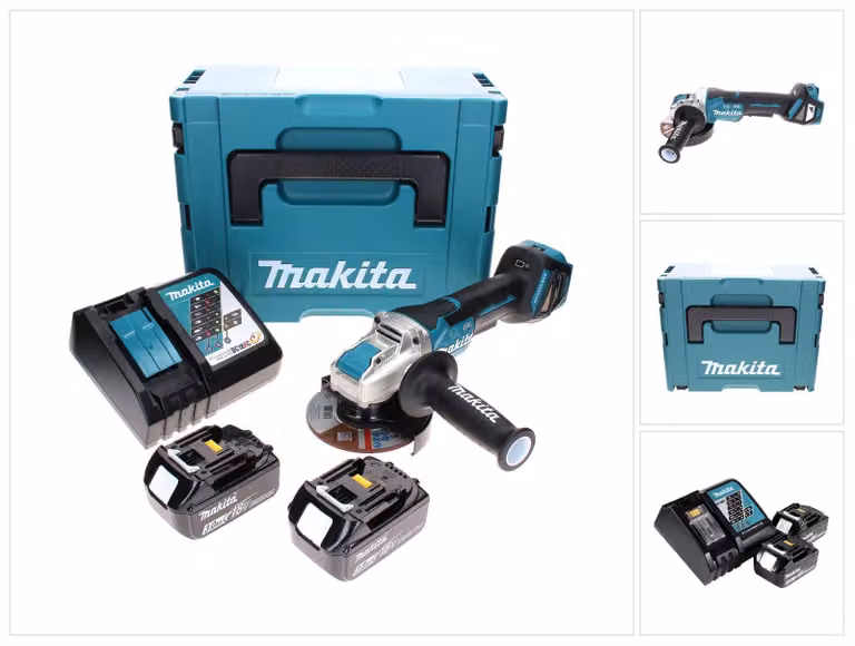 Smerigliatrice angolare a batteria Makita DGA 519 RFJ 18 V 125 mm Brushless X-Lock + 2 batterie da 3,0 Ah + caricabatterie + Makpac