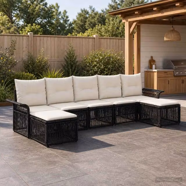 Set Divano da Giardino 7 pz Nero polyrattan 3434914