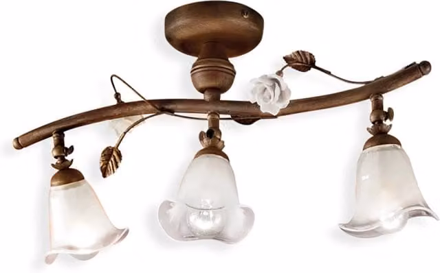 Plafoniera Classica Siena Metallo E Ceramica Ruggine Decorato Lucido 3 Luci E14