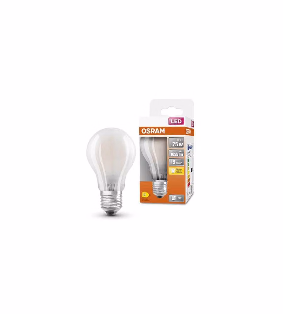 Lampadina LED Osram Retro Classic A, Filamento in Vetro Trasparente, E27, 7,5 W, 1055 Lumen, Luce Bianco Caldo