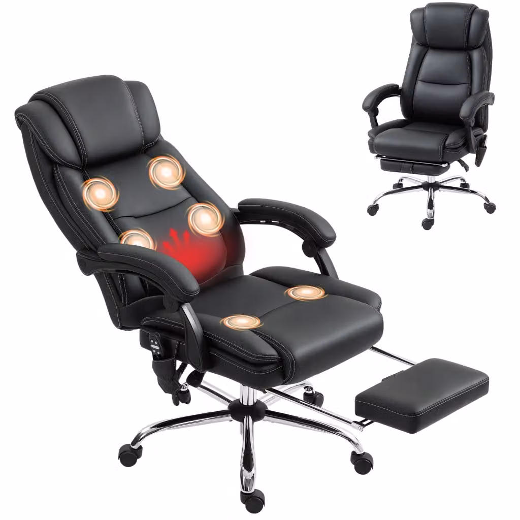 Sedia da ufficio executive massaggiante e riscaldante in pelle PU nera con poggiapiedi e telecomando, L/P/H: 67 x 72 x 111-119 cm – 2