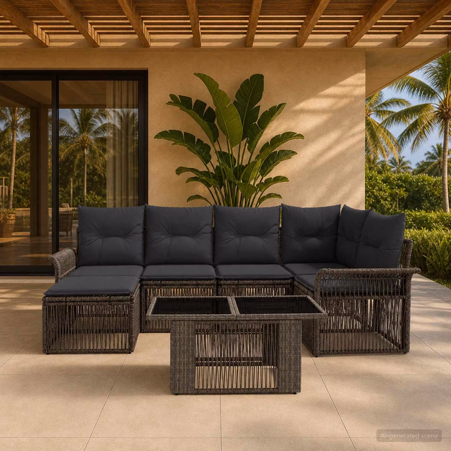 Set Divano da Giardino vidaXL 7 pz in Polyrattan Grigio e Antracite con Cuscini e Tavolino