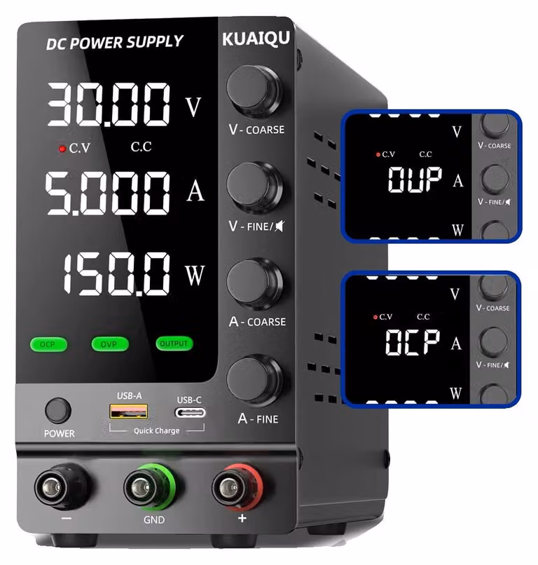 Alimentatore da laboratorio, tensione di uscita regolabile, ricarica rapida USB, potenziato 30 V 5 A 150 W, 220 V