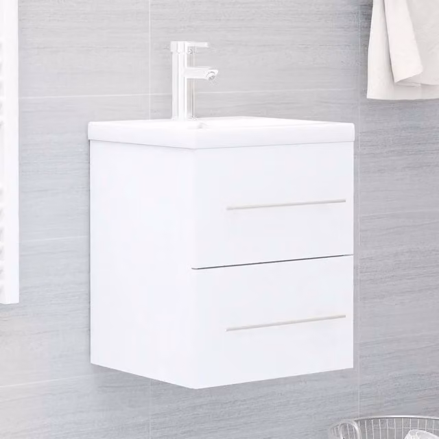 Mobile Bagno Moderno con Lavabo Integrato vidaXL Bianco Lucido in Legno e MDF Appeso L: 48,0 cm, P: 38,5 cm, H: 41,0 cm
