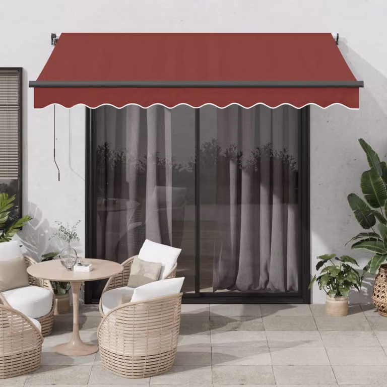 Tenda da Sole Retrattile Automatica con LED vidaXL, Colore Rosso, L: 350 cm x P: 250 cm