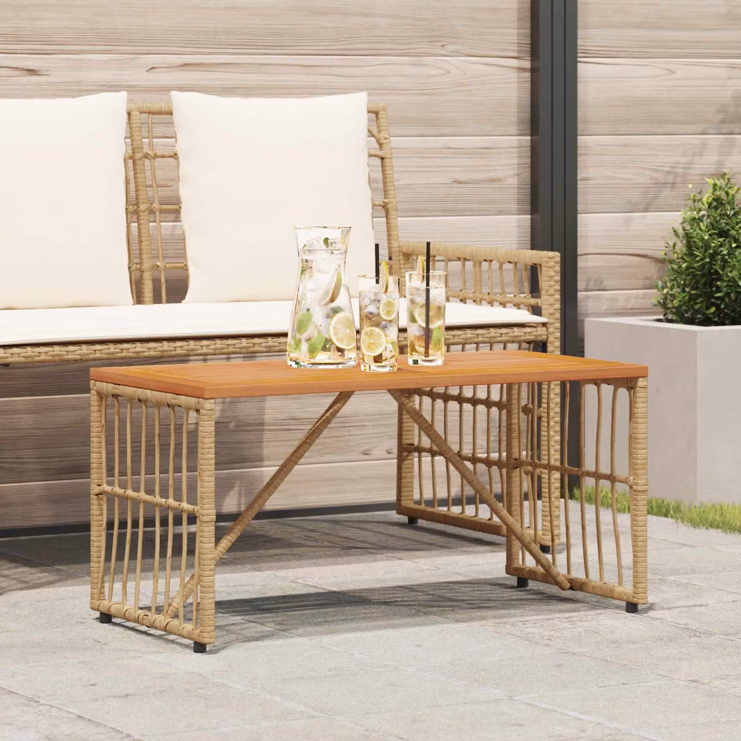 vidaXL Tavolo da esterno rettangolare in legno di acacia e polyrattan, colore marrone, L 80 x P 40 x H 40 cm