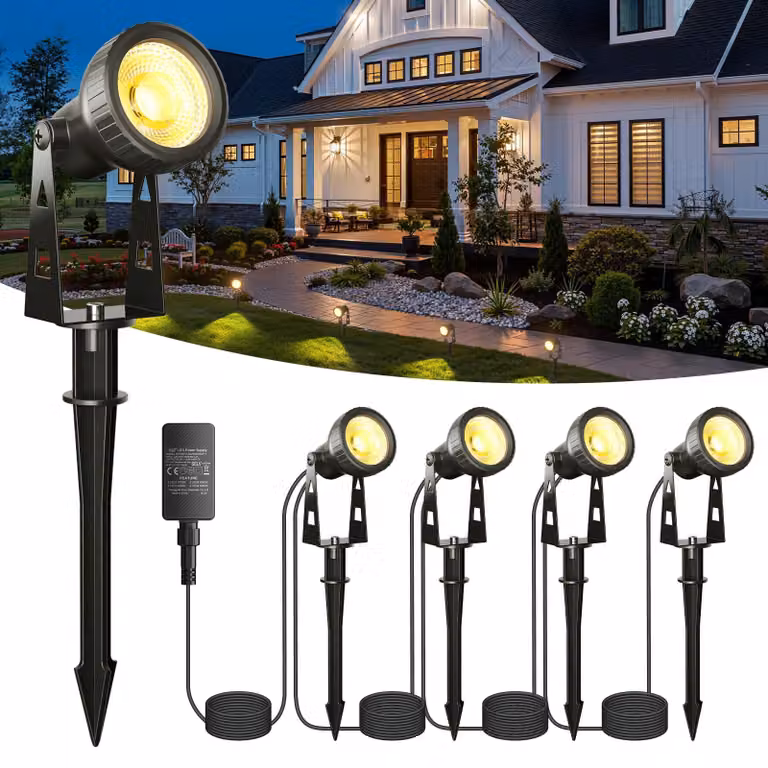 Set di 4 faretti LED da esterno, grado di protezione IP68, 36 V, 12 W, 3100 K, luce bianco caldo, colore nero