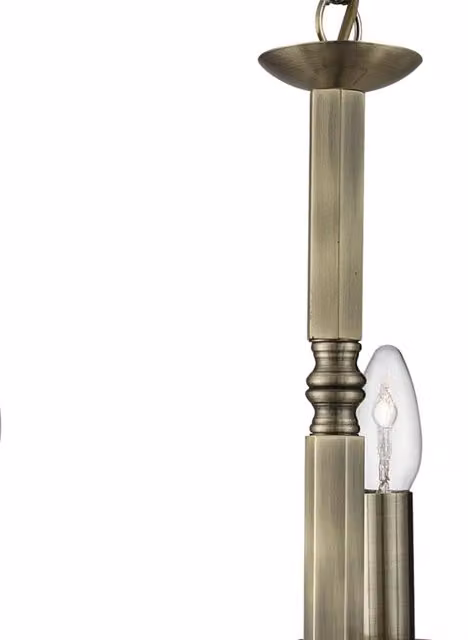 Lampadario a sospensione contemporaneo Searchlight in ottone e vetro trasparente con 5 luci E14, regolabile in altezza