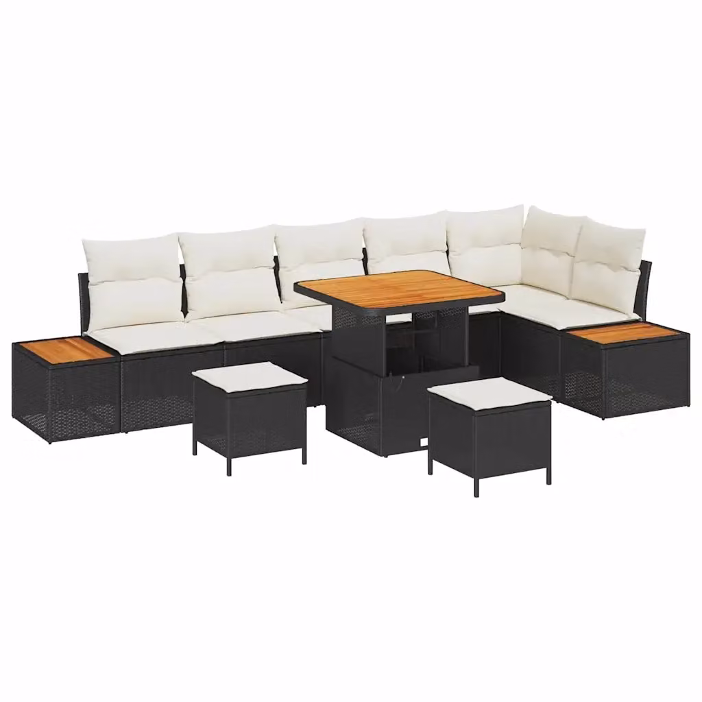 Set Divano da Giardino vidaXL a Forma di L con 9 Pezzi, Nero, con Cuscini e Tavolino da Esterno – 2