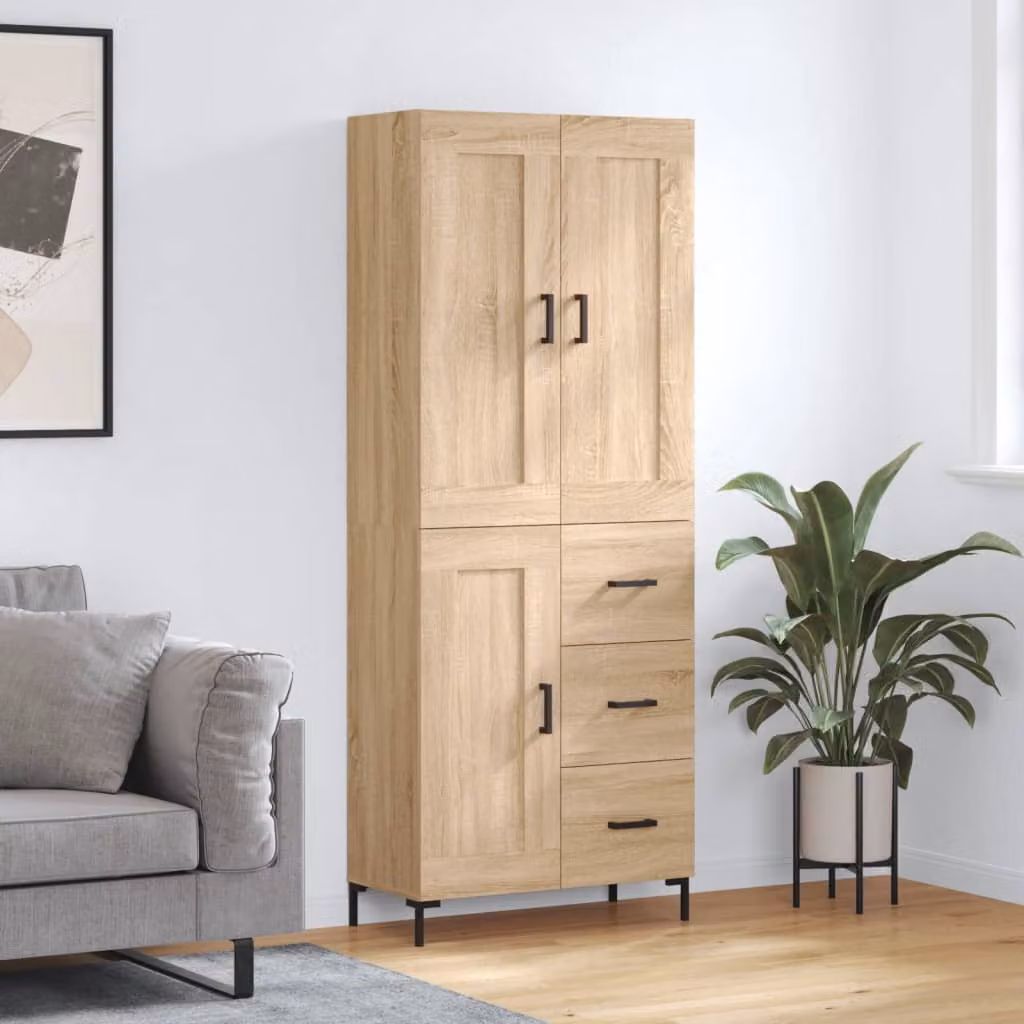 Credenza vidaXL in Rovere Sonoma con ante a battente e ripiani interni, L: 69,5 cm, P: 34 cm, H: 180 cm