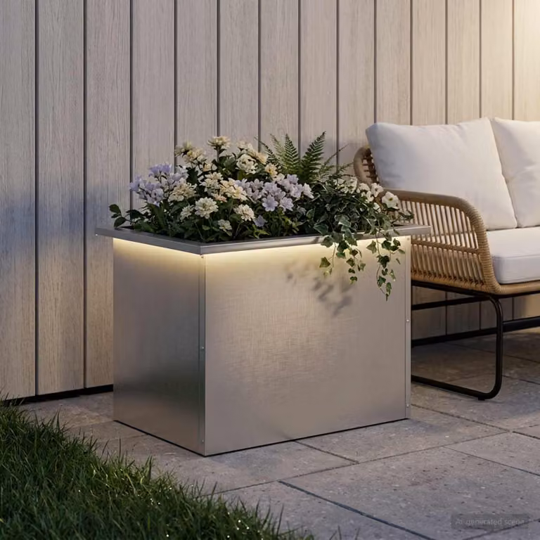 Fioriera da giardino con LED vidaXL in acciaio, Argento, L: 60 cm, P: 40 cm, H: 40 cm
