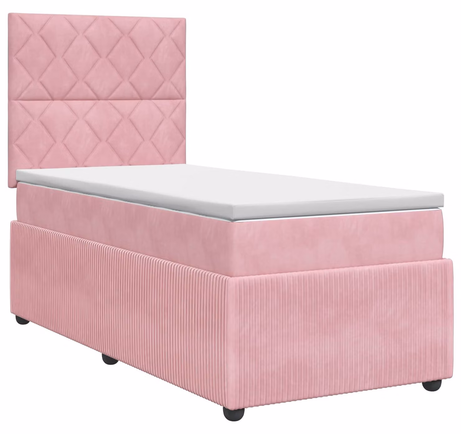 Letto a molle con materasso e testata rosa 90 x 200 cm in velluto