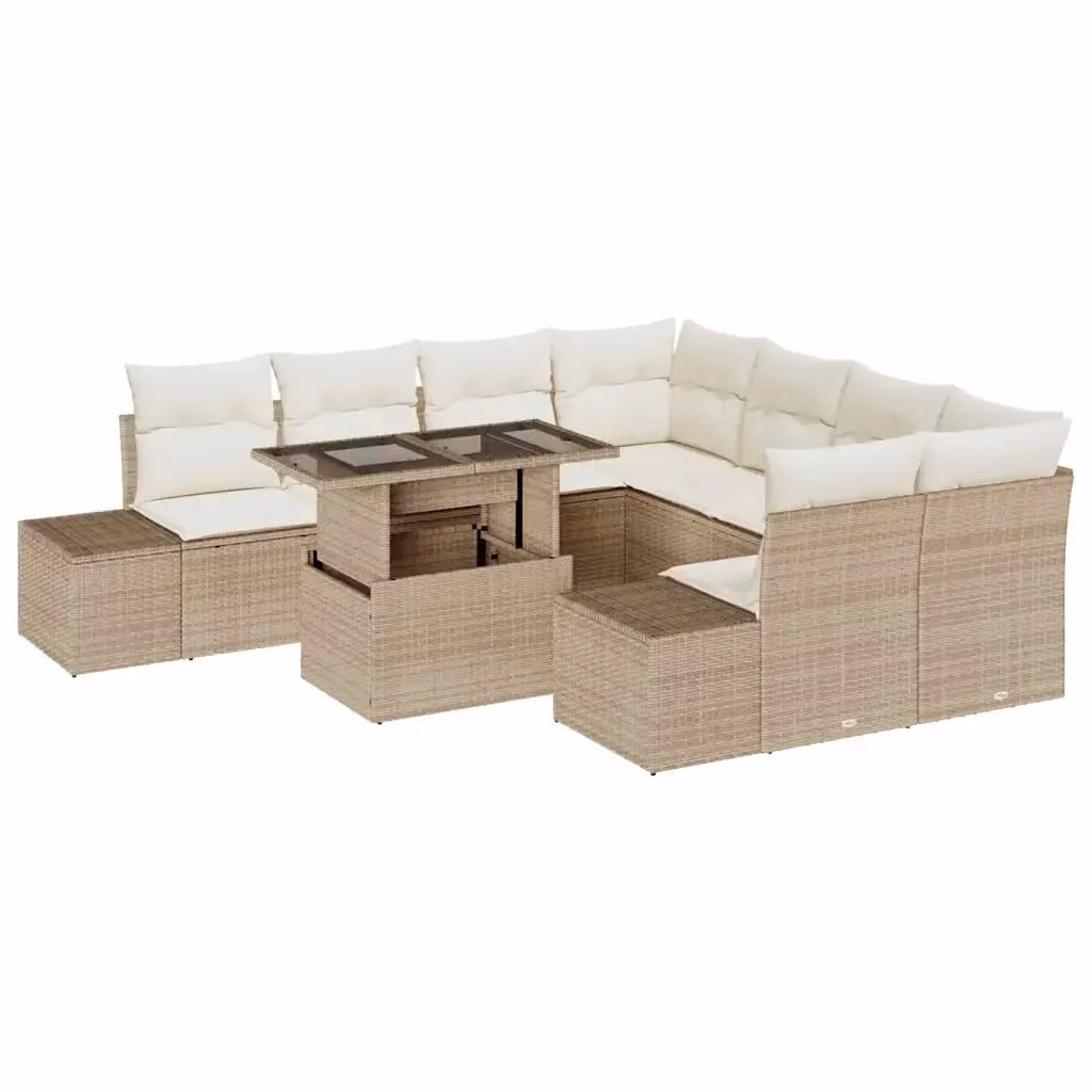 Set Divano da Giardino Moderno vidaXL 9 Pezzi Beige con Tavolino e Cuscini Resistenti alle Intemperie – 2