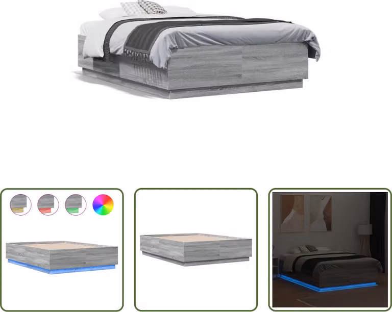 The Living Store Giroletto con LED Grigio Sonoma 135x190 cm Materiale a base di legno