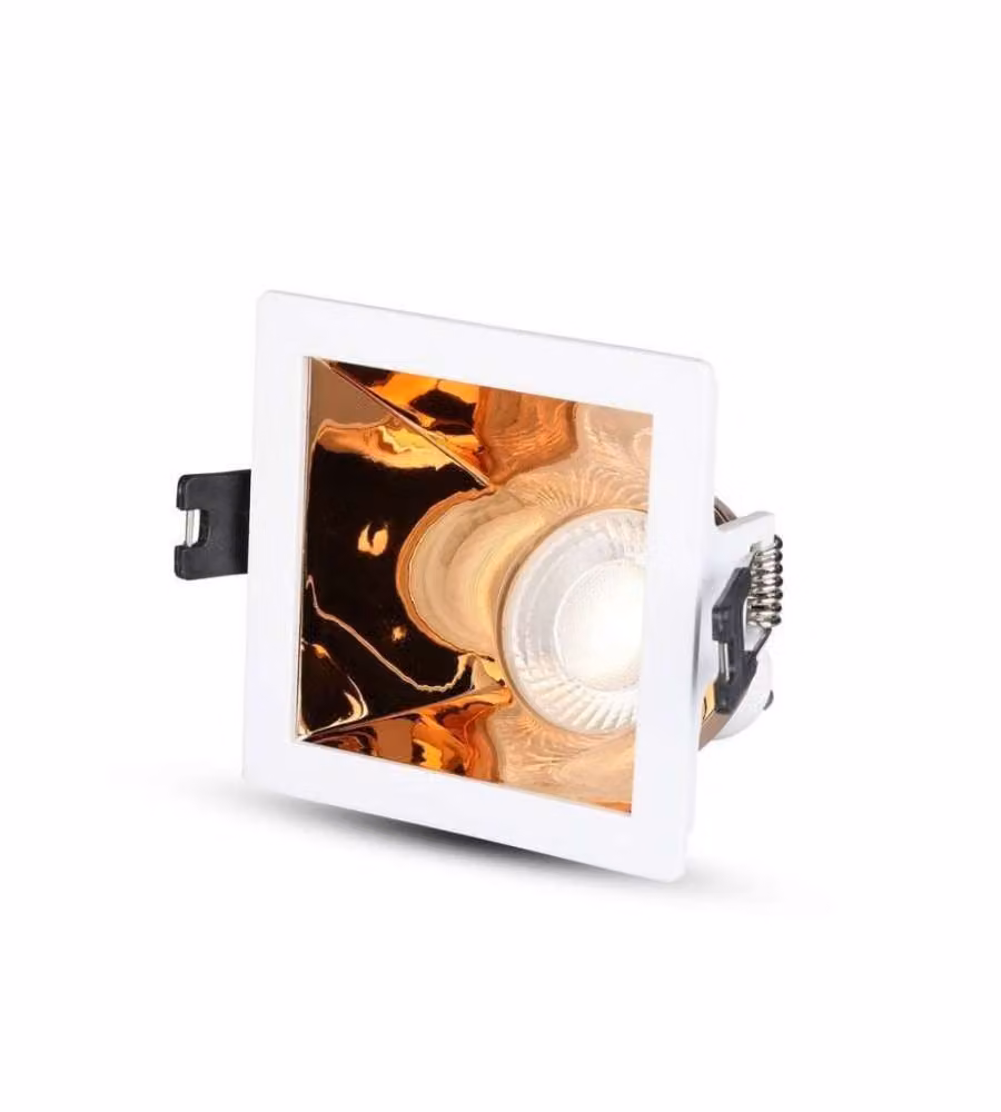 Portafaretto LED da Incasso GU10 Quadrato Colore Bianco con Supporto Inclinato Oro Rosa