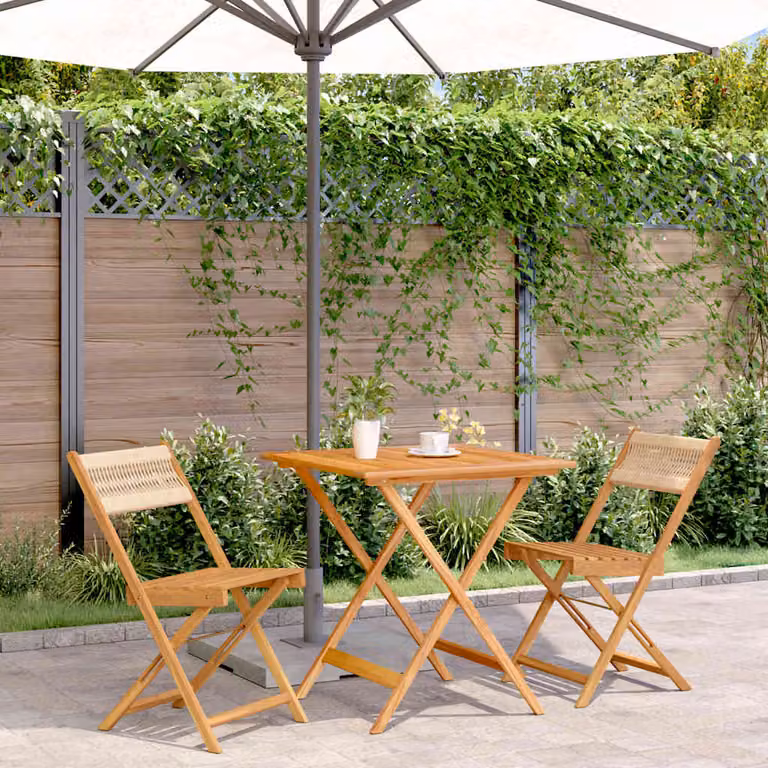 Set da Bistrot 3pz vidaXL Beige in Polipropilene e Legno di Acacia Oliato