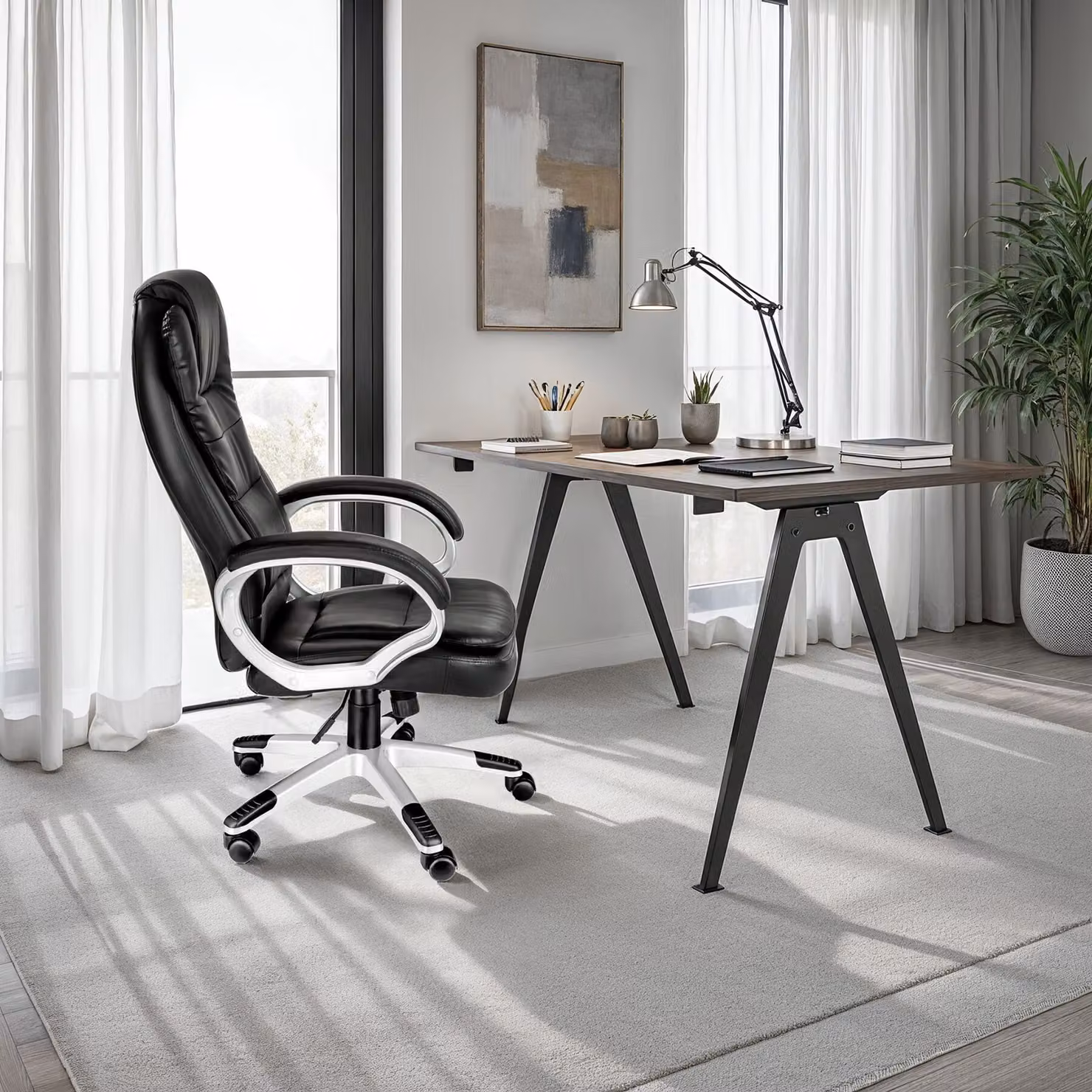 Sedia da ufficio ergonomica Zulu TecTake GmbH in ecopelle nera con poggiatesta e regolazione del peso – 2
