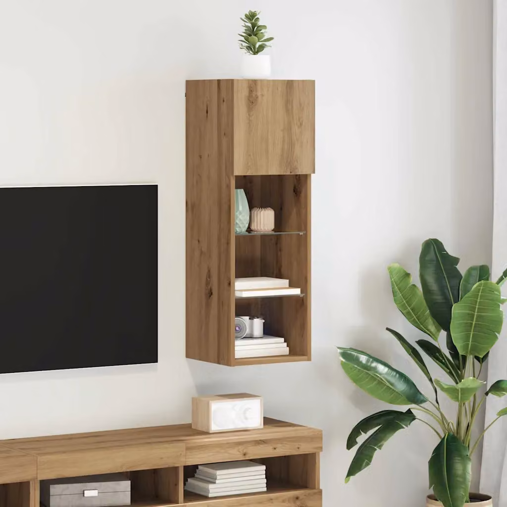 Mobile TV da parete vidaXL in legno Rovere, marrone, L/P/H: 30,5 x 30 x 90 cm