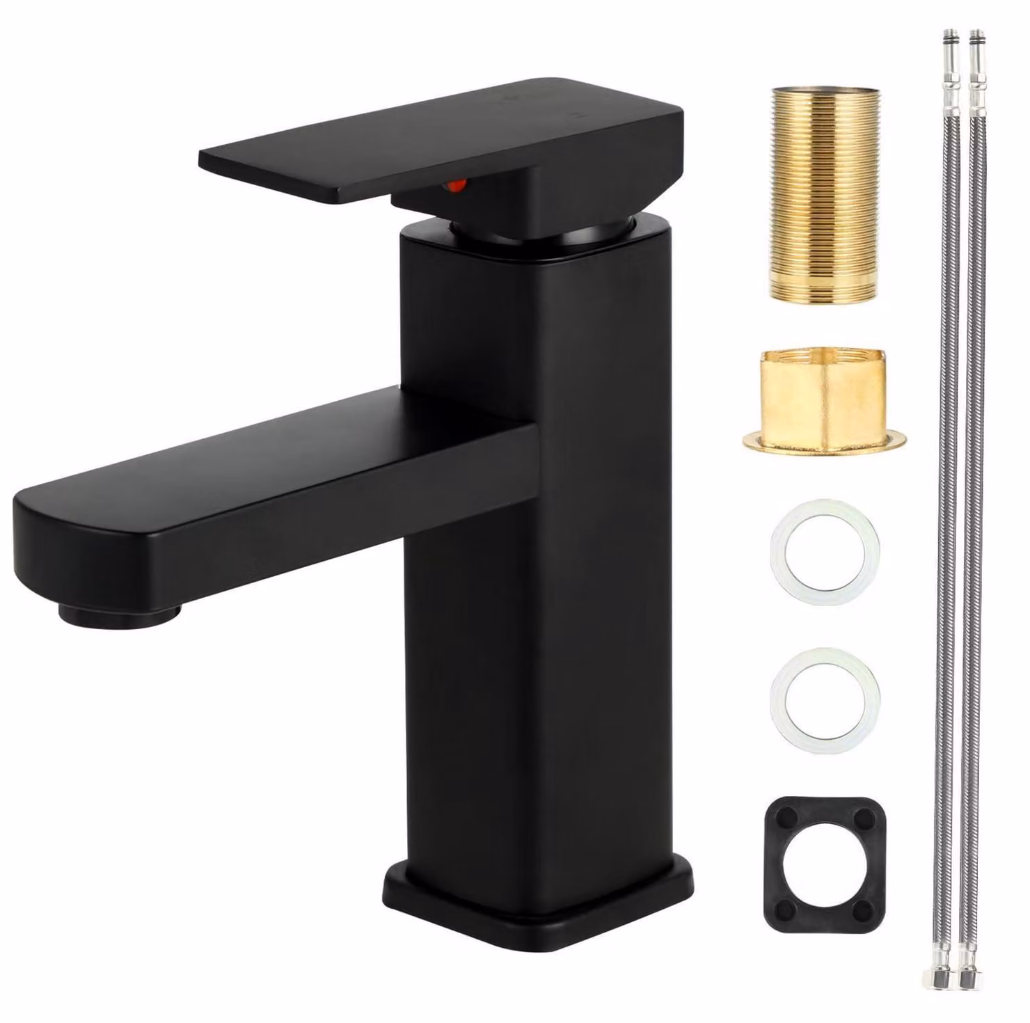 Miscelatore per lavabo, design squadrato, acciaio inossidabile nero opaco, con tubo flessibile da 60 cm