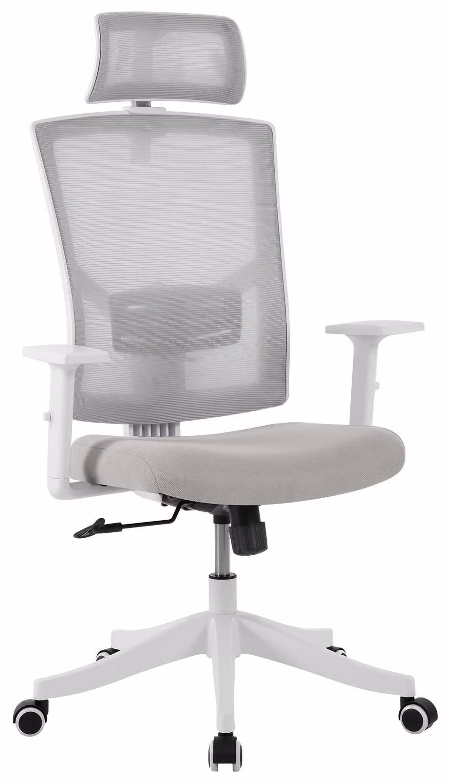 Sedia da ufficio ergonomica, modello a rete - Sedia girevole con schienale alto - Poggiatesta regolabile - Supporto lombare - Braccioli ripiegabili - Imbottitura del sedile spessa - Funzione basculante e regolazione dell'altezza con ruote - Grigia