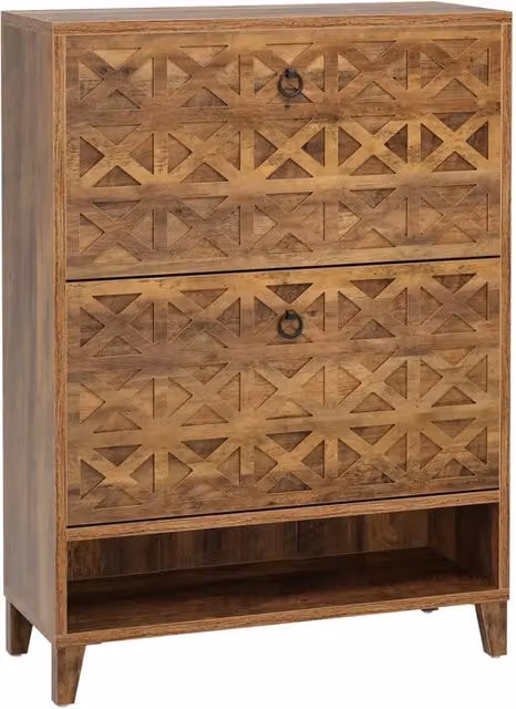 Armadio Porta Scarpe Capiente in MDF con 2 Cassetti e Ripiano Aperto 80x24x110 cm, Stile Rustico Marrone