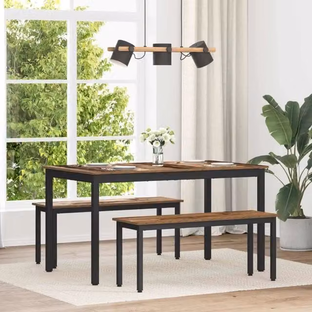 Tavolo da pranzo moderno rettangolare vidaXL in legno e metallo, L/P/H: 140 x 80 x 75 cm, marrone e nero