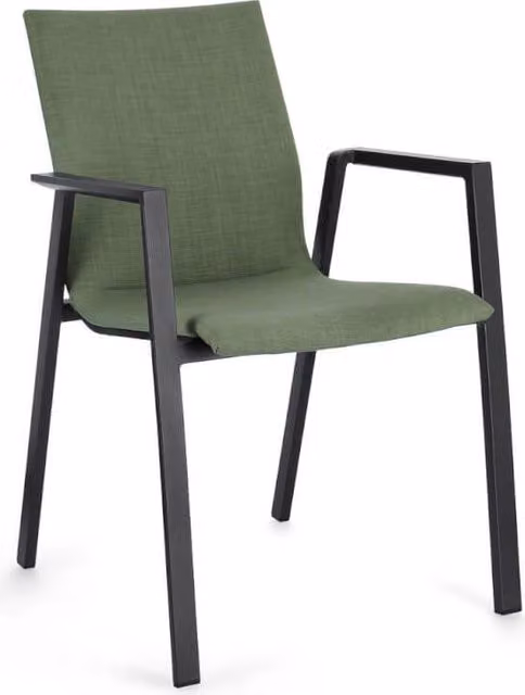 Sedia Odeon con Braccioli Iperbriko in Alluminio Verniciato e Tessuto Textilene Antracite e Verde