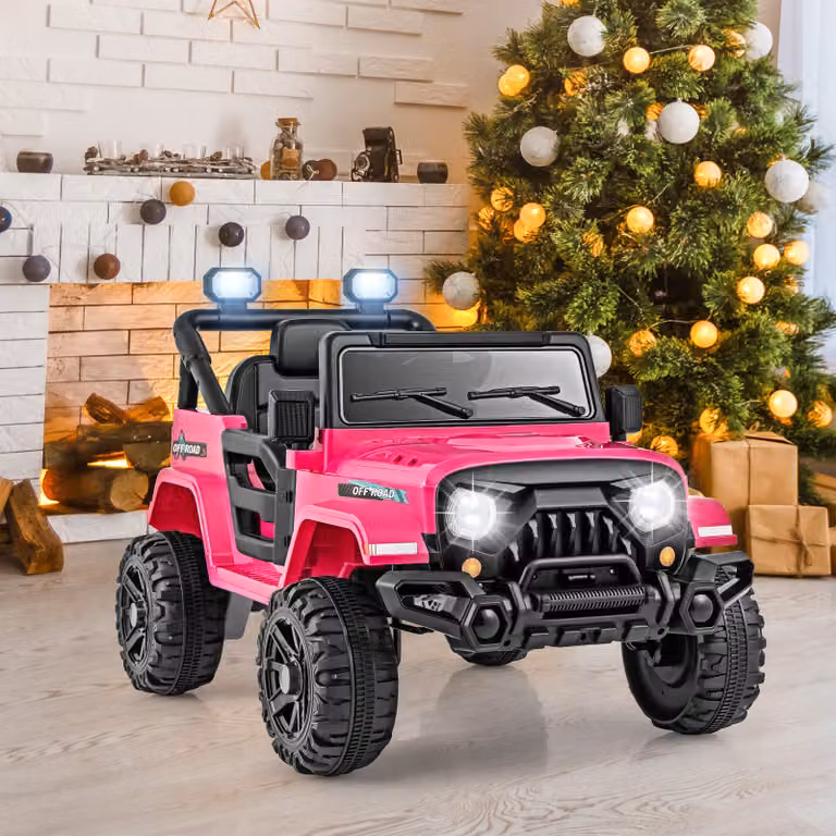 Costway Camion elettrico per bambini con telecomando e luci e suoni, 12V, Rosa