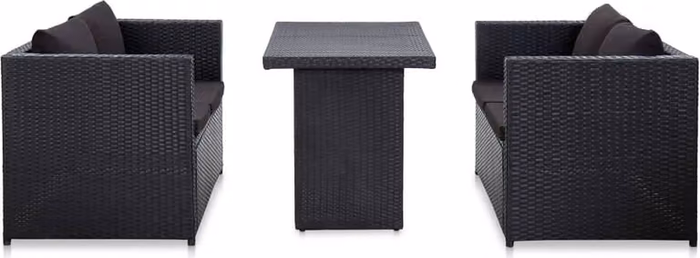 Maison Exclusive - Set da giardino 3 pezzi con cuscini in polyrattan nero