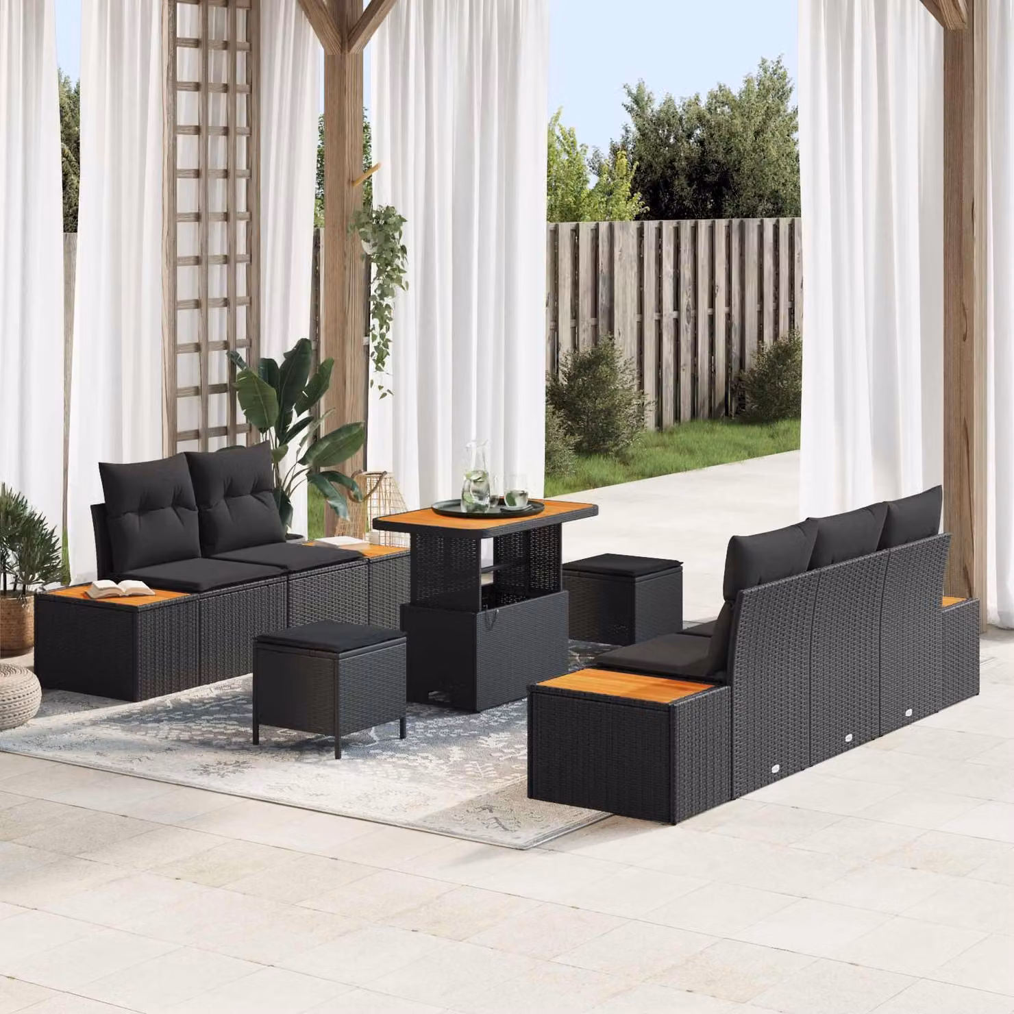 Maison Exclusive - Set da giardino composto da 8 pezzi, divano in rattan sintetico nero