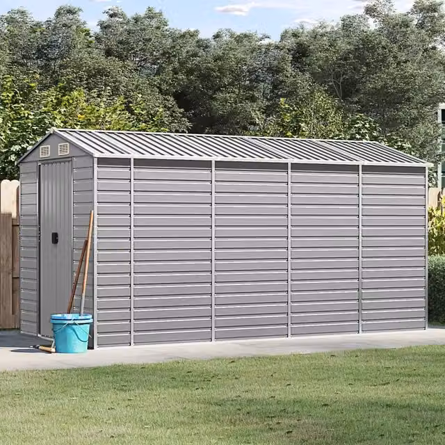 Casetta da giardino moderna vidaXL in acciaio zincato grigio chiaro L: 191 cm, P: 385 cm, H: 198 cm – 1