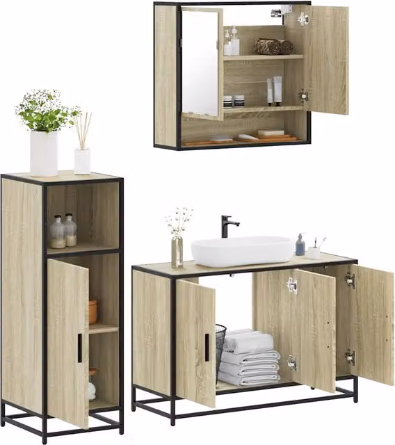 Set Mobili da Bagno 3 pz Rovere Sonoma in Legno Multistrato 3300981