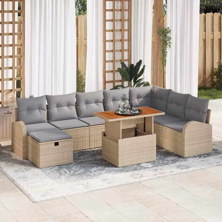 Maison Exclusive - Set da giardino con divano, 9 pezzi, color beige, in rattan sintetico