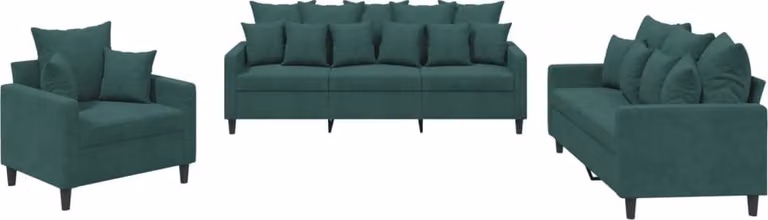 Set di Divani 3 pz con Cuscini Verde scuro in Velluto