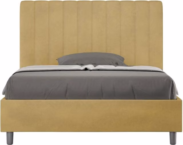 Letto matrimoniale moderno GIORDANOSHOP con rete Agueda in microfibra color ocra L/P/H: 120 x 200 x 135 cm – 1