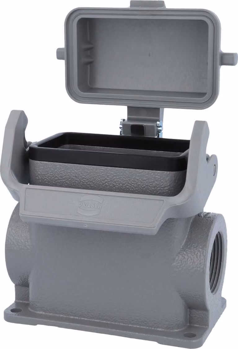 HARTING Han 10B Base alta, 2xPG21 uscita cavi laterale, con 1 staffa longitudinale con cappuccio protettivo in plastica - 1