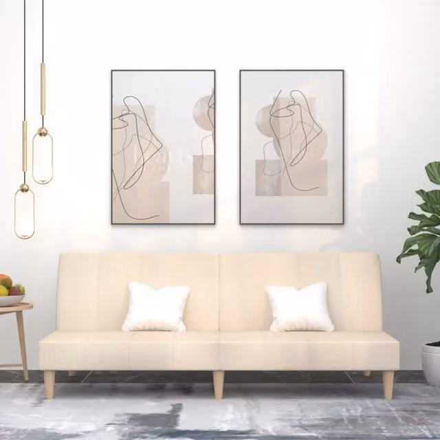 Divano Letto Click-Clack Moderno vidaXL in Tessuto Beige con Struttura in Legno Solido e Poggiatesta Regolabile, Dimensioni Letto: 100 x 200 cm