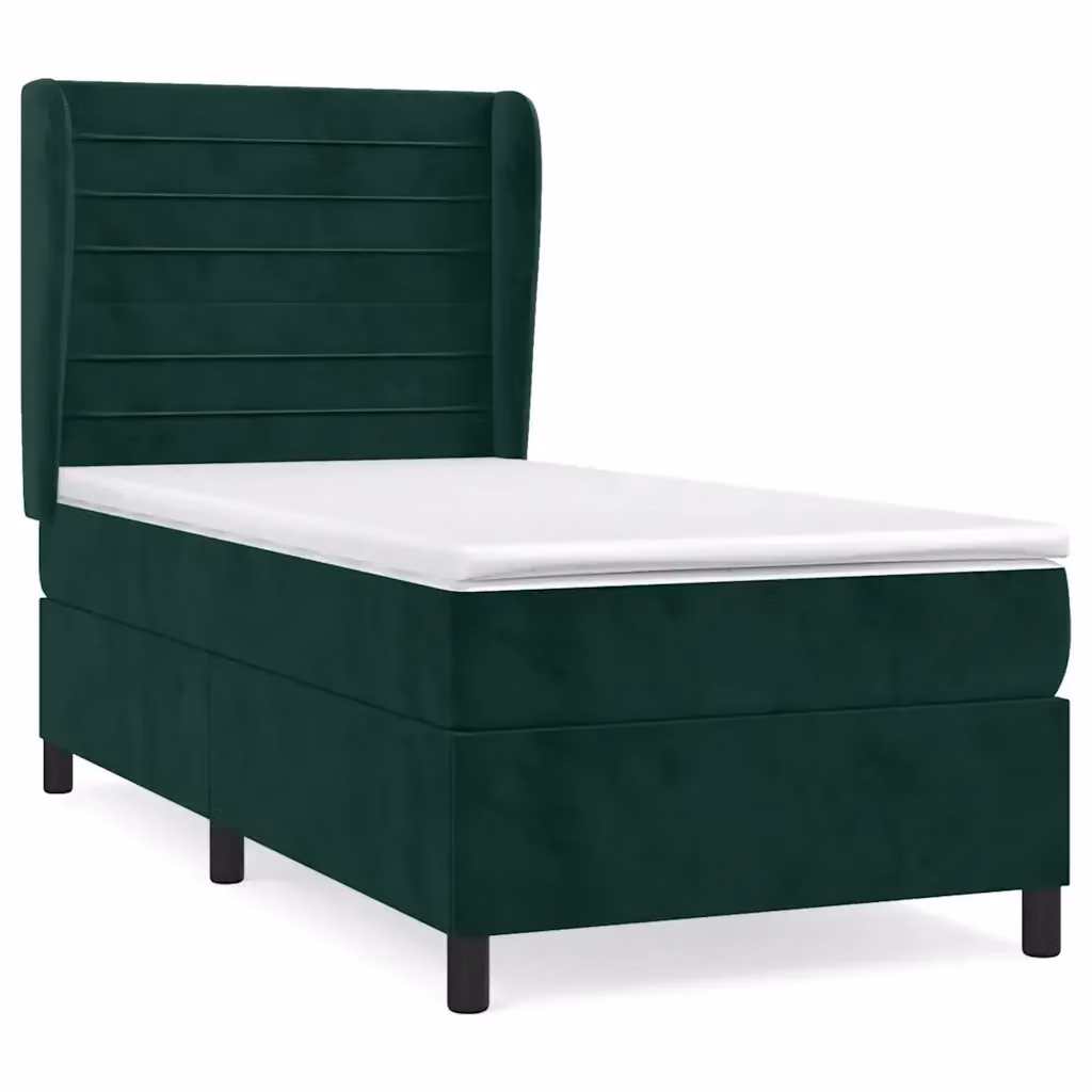 Letto Ibrido vidaXL con Giroletto a Molle e Materasso in Velluto Verde e Bianco L/P/H: 90 x 190 cm – 2