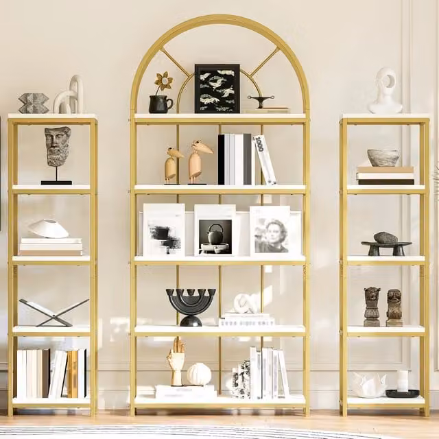 Libreria Modulare con Ripiani in MDF ¨C MINIMAL ¨C Bianco/Metallo Dorato 163x30x184