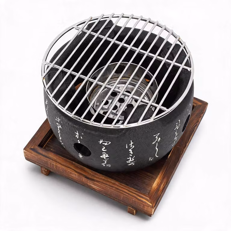 Griglia in stile giapponese, portatile e di forma circolare, per barbecue, alimentata a carbone