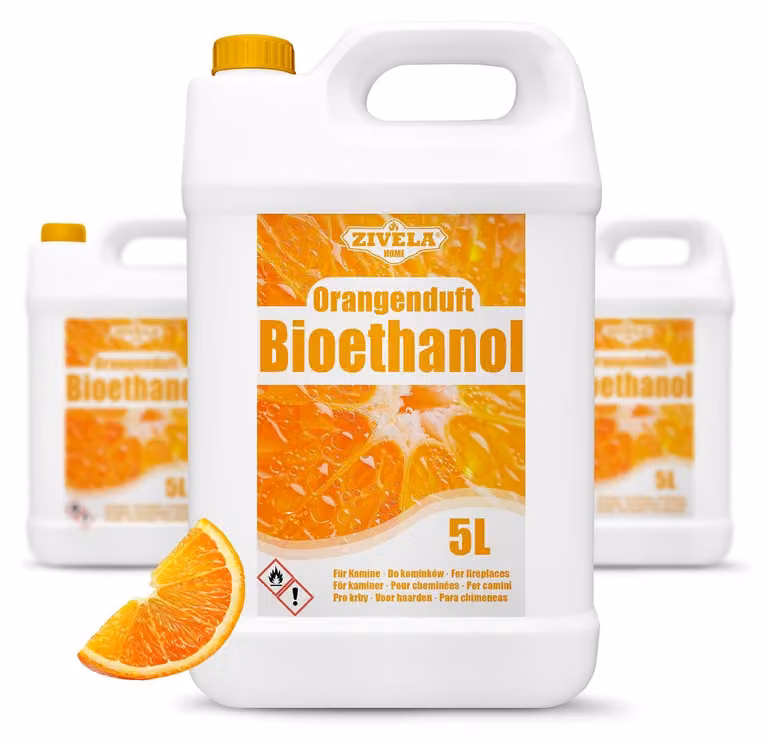 Bioetanolo 96,6%, 15 litri, profumo di arancia, per caminetto