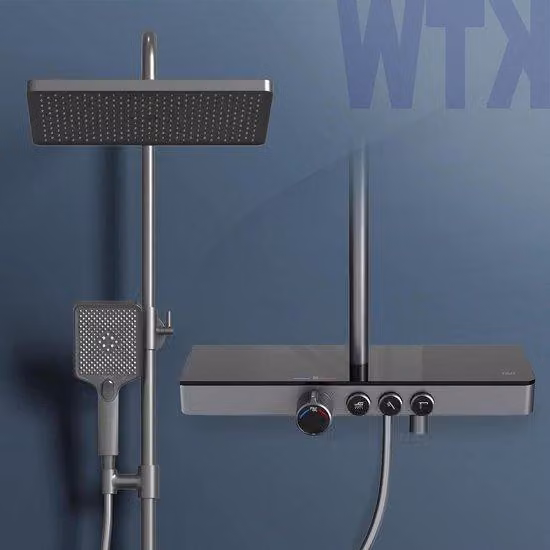Doccia termostatica a 3 getti con doccetta a getto a pioggia, 45 cm, antracite, certificata KTW