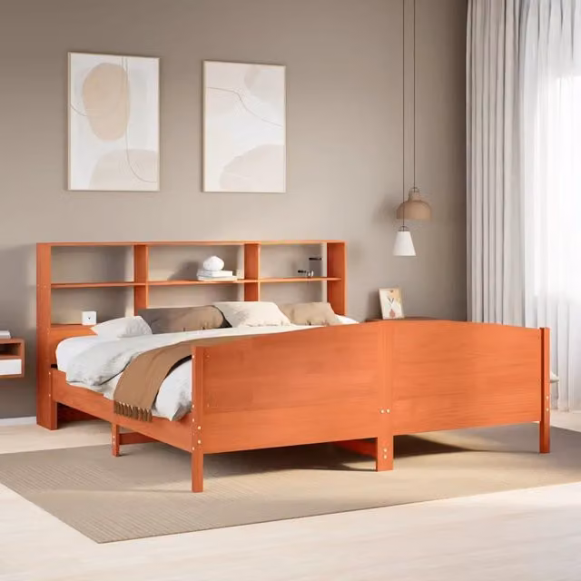 Letto Libreria senza Materasso Marrone Cera 180x200 cm in Pino 3323097