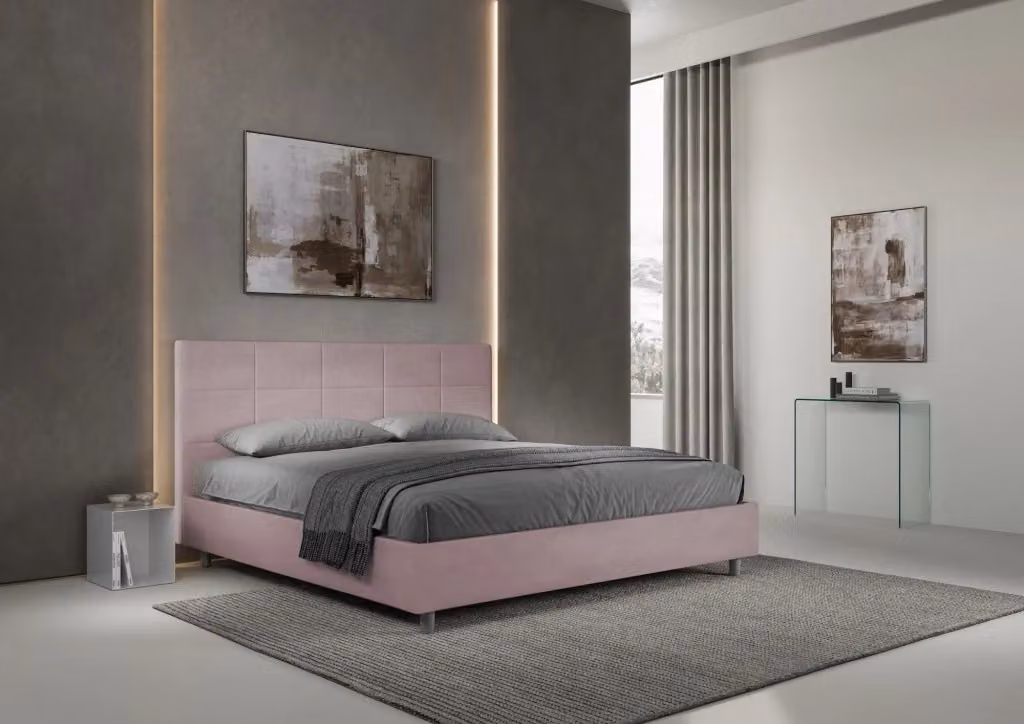 BS COM Letto matrimoniale king size con rete imbottita in microfibra colore glicine L 210 x P 230 x H 122 cm – 2