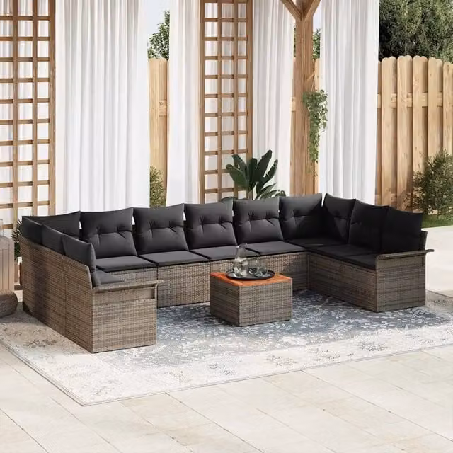 Set Divano da Giardino 11 pz 10-Numero di posti Grigio 3356046