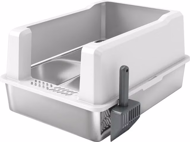 Lettiera per gatti PawHut impermeabile con pareti rialzate, vassoio e paletta in ABS, Bianco, L: 71 cm, P: 50.8 cm, H: 35.5 cm
