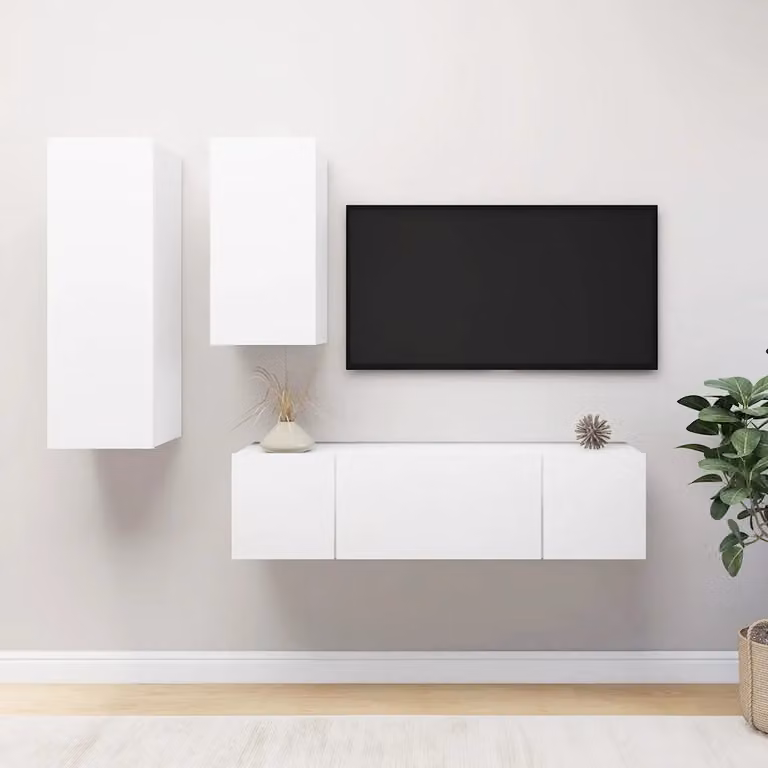 Set di mobili porta TV moderno vidaXL in legno e MDF, 4 pezzi, bianco opaco, L 90 cm x P 30 cm x H 60 cm