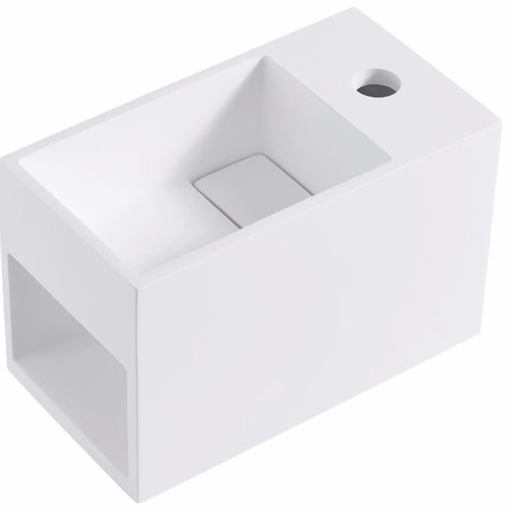 CERANO - Lavabo in marmo sinterizzato Zeno, da appendere a destra - bianco opaco - 33x18 cm